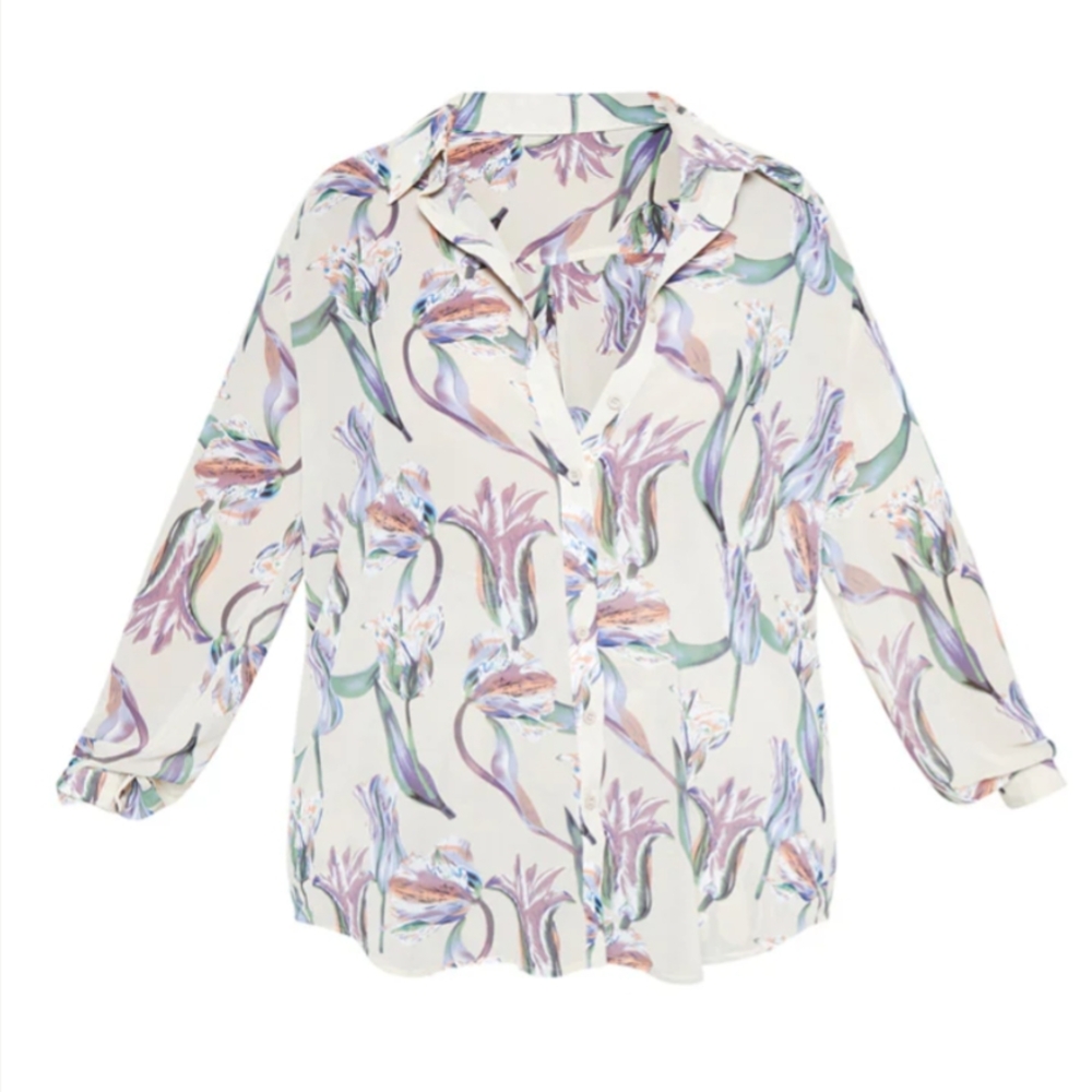 ๐ท Preloved PrettyLittle Things Plus Floral Tulip Oversized Blouse - Size 12 - Picture 2 of 16